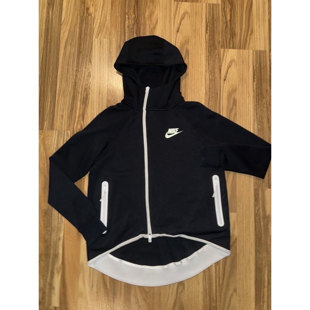 Nike‎ Tech Women's Small S Fleece Full Zip Hoodie Black White EUC